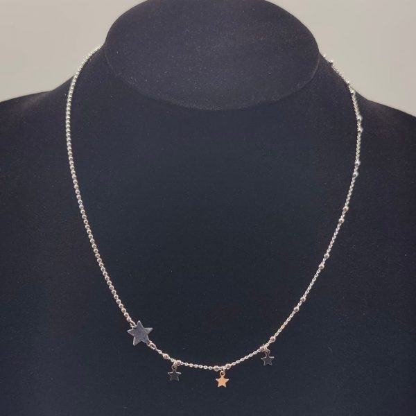 Collar de Bolitas con Charms de Estrellas en Plata
