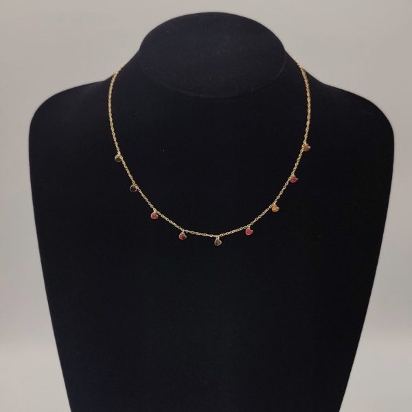 Collar con Cadena Rolo y Corazones Colgantes – 42 cm – 18K