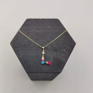 "Collar colgante letra L con piedras preciosas con cadena rolo de plata dorada plata"