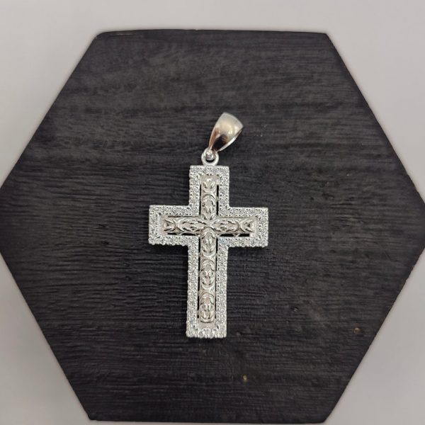 Colgante Cruz Cuadrada con Circonitas – Plata