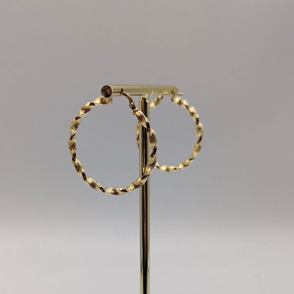 Pendiente Aro Rizado Efecto Mate y Brillante – 18K