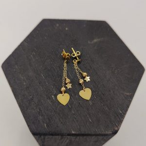 Pendiente Colgante Corazón y Estrella – 18K