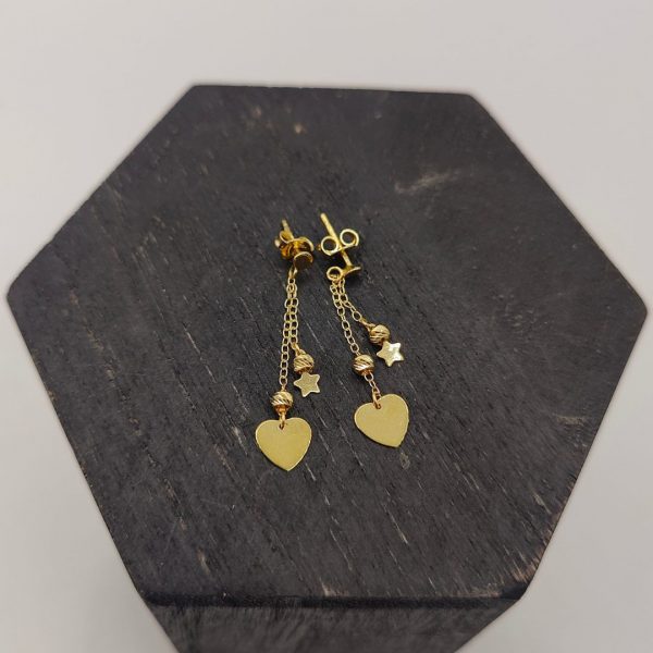 Pendiente Colgante Corazón y Estrella – 18K