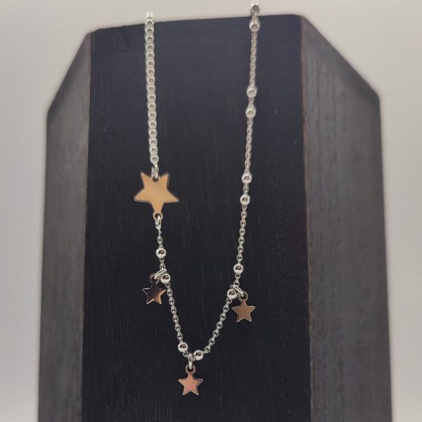 Collar de Bolitas con Charms de Estrellas en Plata