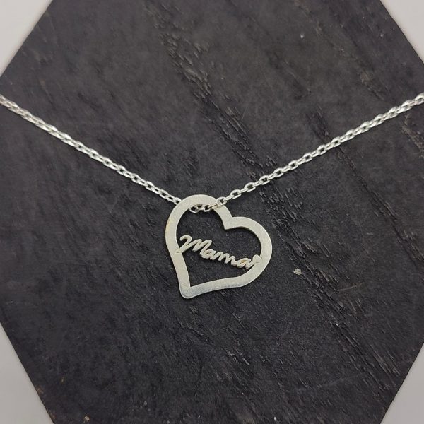 Collar Corazón “Mamá” – Cadena Rolo de Plata