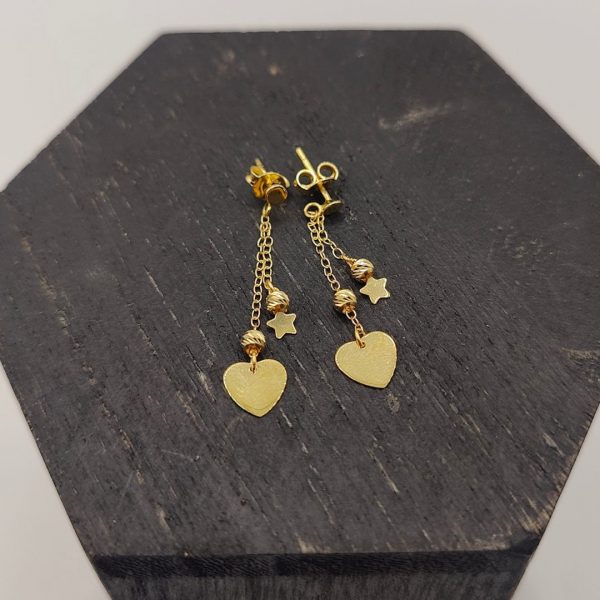Pendiente Colgante Corazón y Estrella – 18K