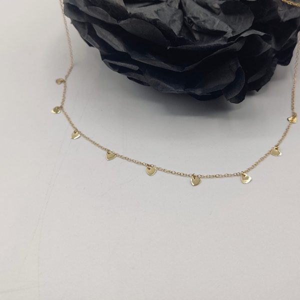 Collar con Cadena Rolo y Corazones Colgantes – 42 cm – 18K
