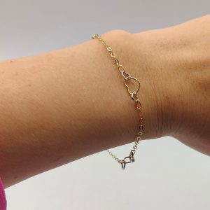 Pulsera Rolo con Corazones Entrelazados de Oro Dorado y Blanco – 18K