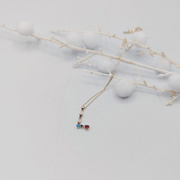 "Collar colgante letra L con piedras preciosas con cadena rolo de plata dorada plata"