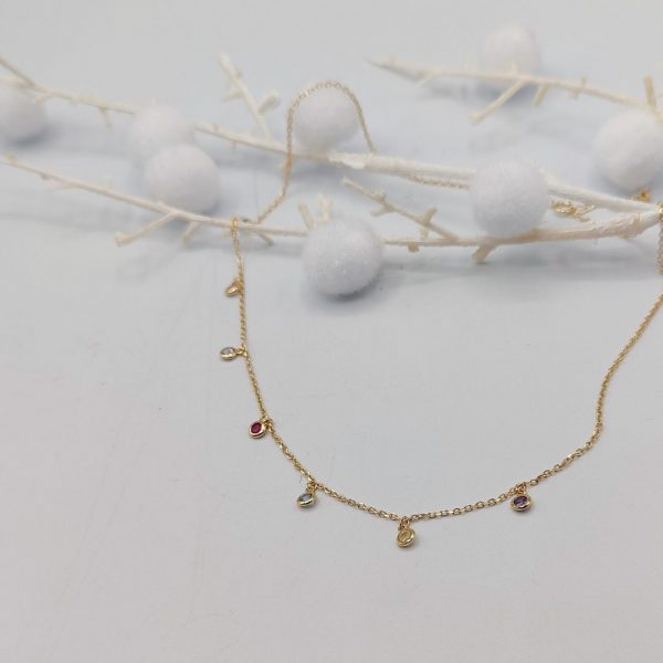 Collar con Charms de Circonitas de Colores en Plata Dorada