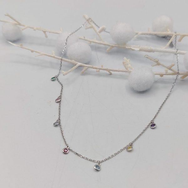 Collar con Charms de Circonitas de Colores en Plata Dorada