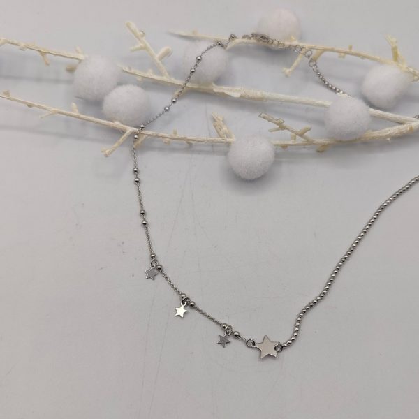 Collar de Bolitas con Charms de Estrellas en Plata