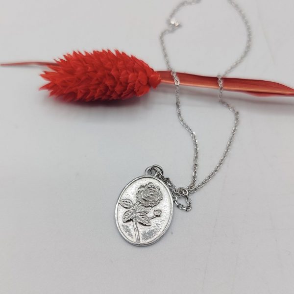 Collar Personalizable con Rosa Grabada – Cadena Rolo de Plata