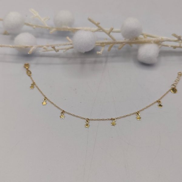 Pulsera con Cadena Rolo y Estrellas Colgantes – 18K