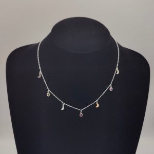 Collar con Charms de Circonitas de Colores y Lunas en Plata