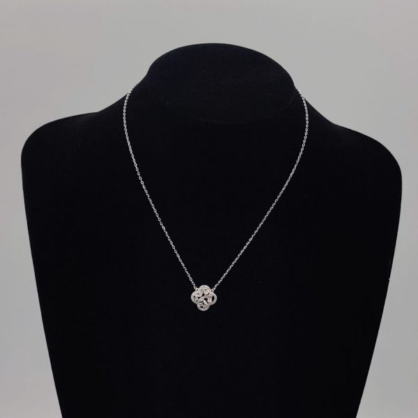 Collar con Colgante Estilo Van Cleef – Circonitas y Cadena Rolo de Plata