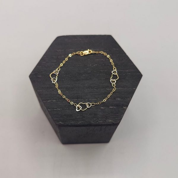 Pulsera Rolo con Corazones Entrelazados de Oro Dorado y Blanco – 18K