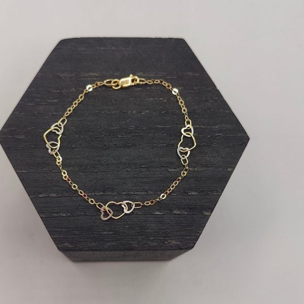 Pulsera Rolo con Corazones Entrelazados de Oro Dorado y Blanco – 18K