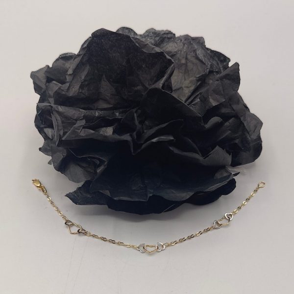 Pulsera Rolo con Corazones Entrelazados de Oro Dorado y Blanco – 18K