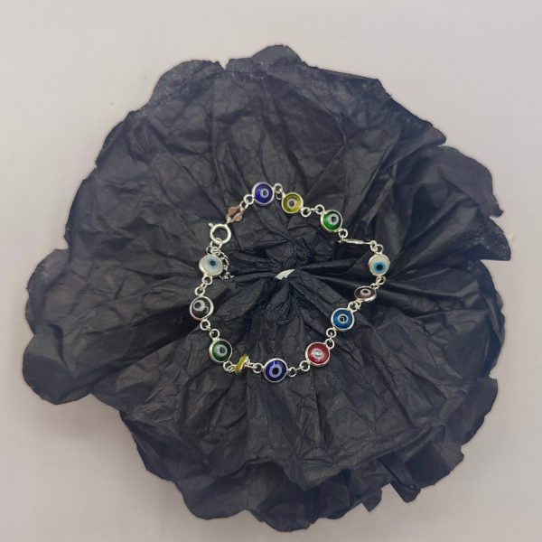 Pulsera de Plata con Ojos Turcos de Colores