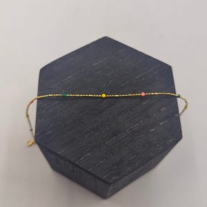 Tobillera de Plata Bañada en Oro con Bolitas de Colores