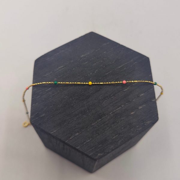 Tobillera de Plata Bañada en Oro con Bolitas de Colores