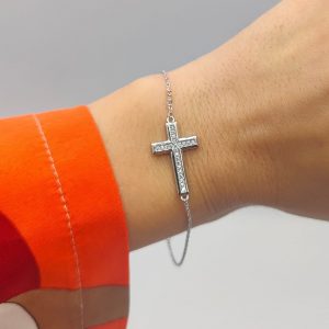 Pulsera de Plata con Cruz de Circonitas y Cadena Rolo