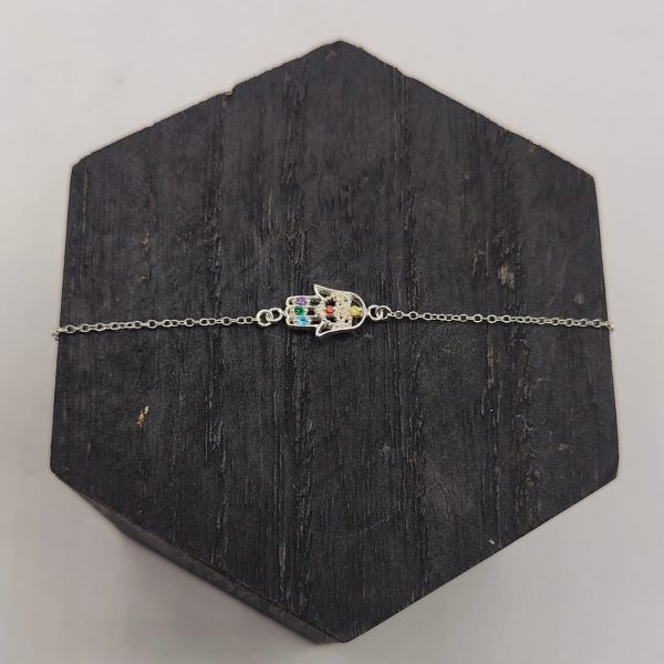 Pulsera de Plata con Mano de Fátima y Circonitas de Colores