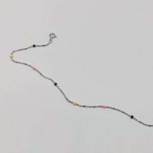 Tobillera de Plata con Barritas y Bolitas Esmaltadas de Colores