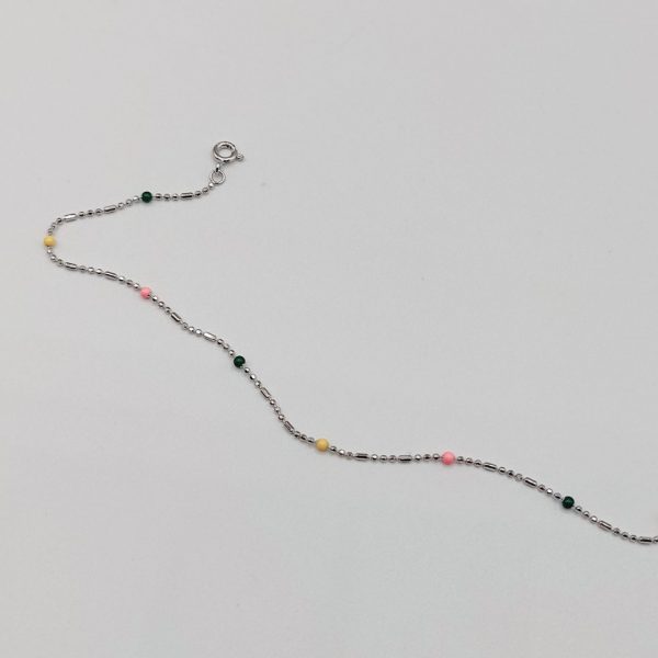 Tobillera de Plata con Barritas y Bolitas Esmaltadas de Colores