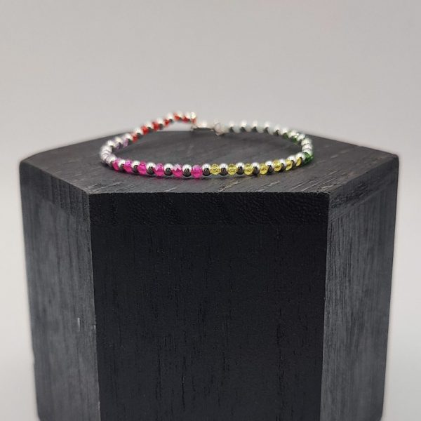 Pulsera de Plata con Bolitas Intercaladas en Plata y Colores