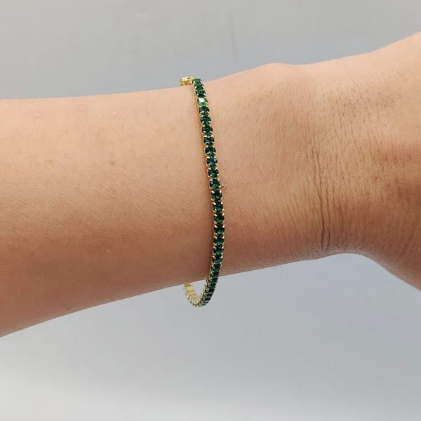 Pulsera Riviera de Plata Dorada con Circonita Verde