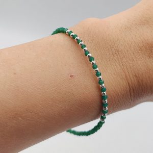 Pulsera de Plata con Bolitas Verdes y Bolitas de Plata Intercaladas