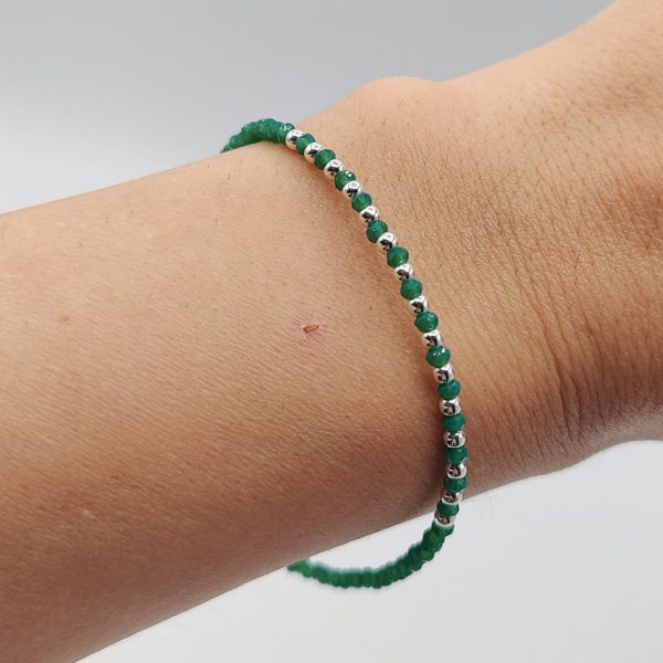Pulsera de Plata con Bolitas Verdes y Bolitas de Plata Intercaladas