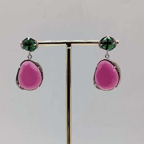 Pendientes colgantes de plata con circonitas verdes y rosas