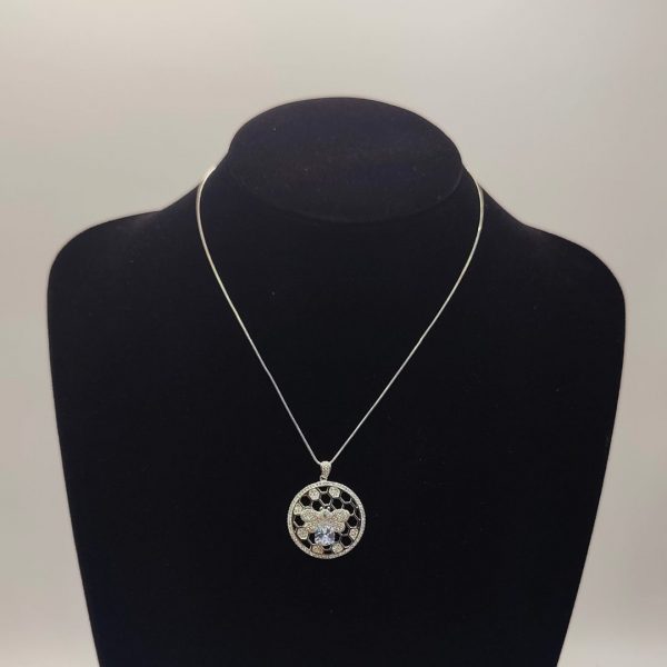 Colgante Panel de Abeja con Circonitas y Abeja Giratoria – Plata
