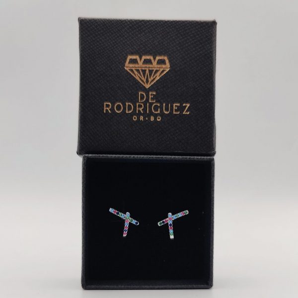 Pendientes en forma de cruz con circonitas multicolor