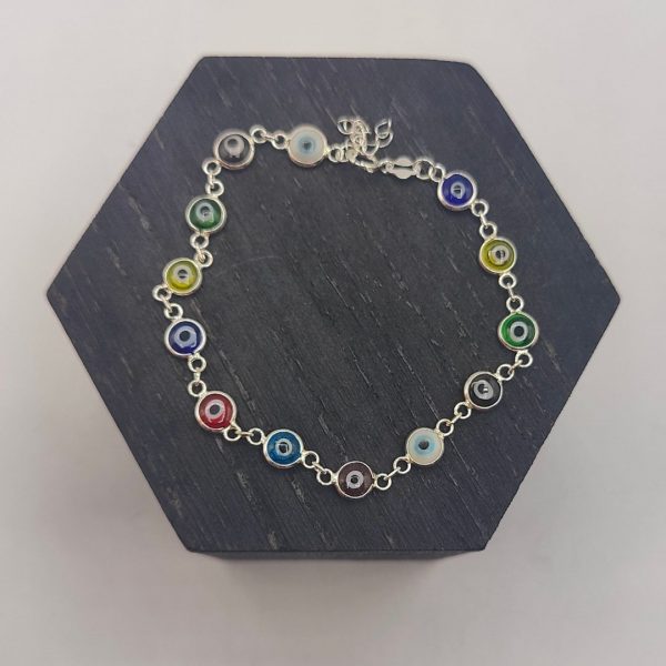 Pulsera de Plata con Ojos Turcos de Colores