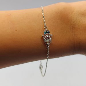 Pulsera de Plata con Mano de Fátima y Circonitas de Colores