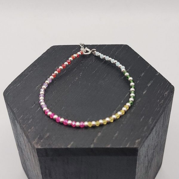 Pulsera de Plata con Bolitas Intercaladas en Plata y Colores