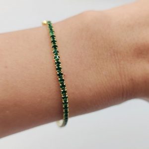 Pulsera Riviera de Plata Dorada con Circonita Verde