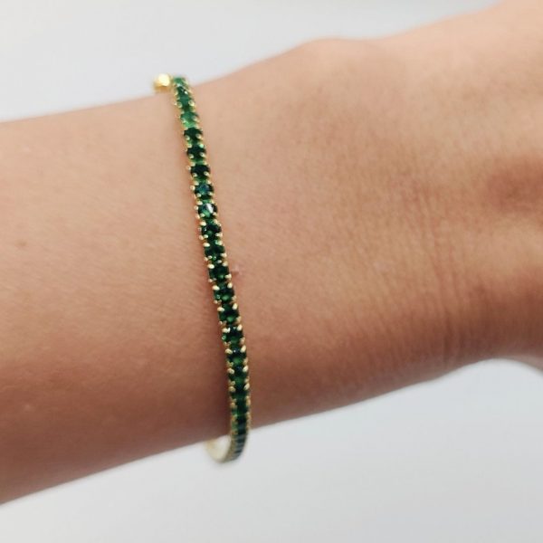 Pulsera Riviera de Plata Dorada con Circonita Verde