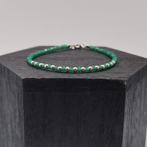 Pulsera de Plata con Bolitas Verdes y Bolitas de Plata Intercaladas