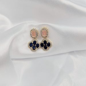 Pendientes colgantes de plata dorada con circonitas rosas y azules