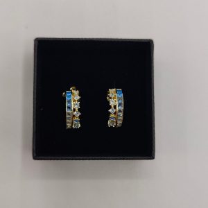 Pendientes semi aro doble con circonitas en tonos azules