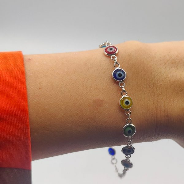 Pulsera de Plata con Ojos Turcos de Colores
