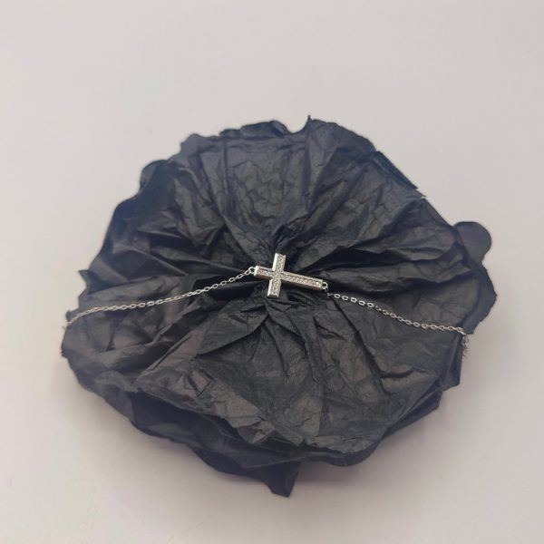 Pulsera de Plata con Cruz de Circonitas y Cadena Rolo