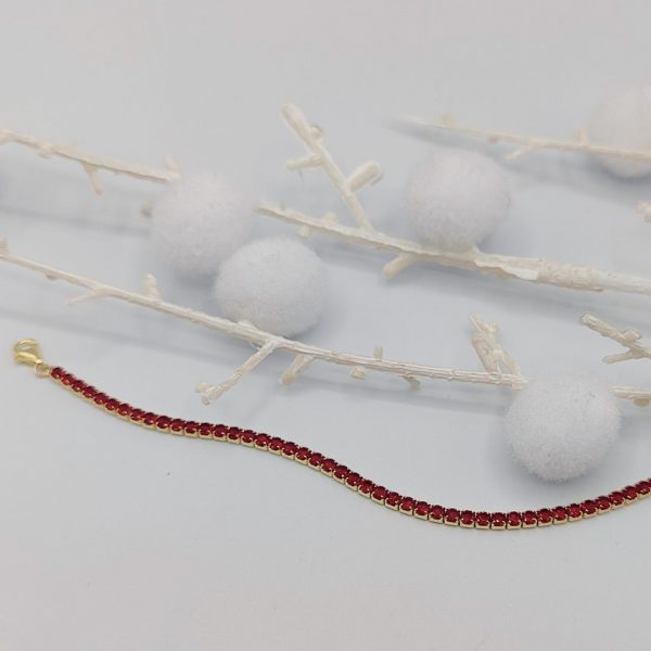Pulsera Riviera de Plata Dorada con Circonitas Rojas