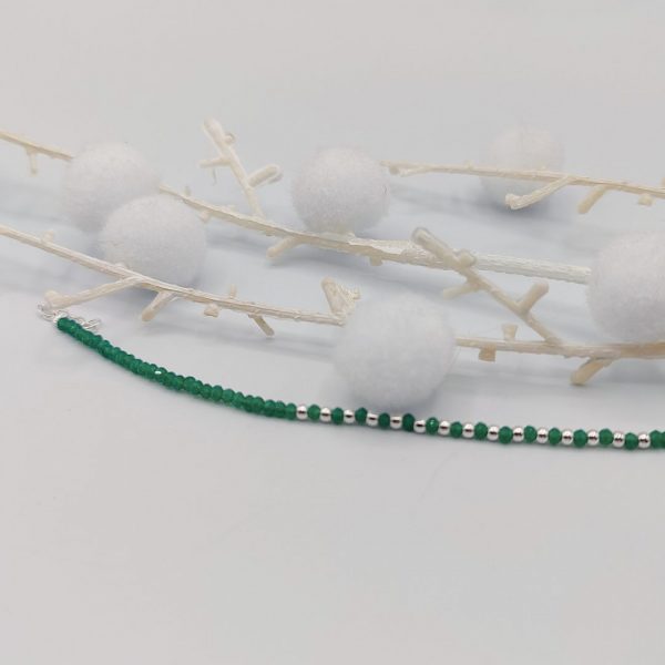 Pulsera de Plata con Bolitas Verdes y Bolitas de Plata Intercaladas