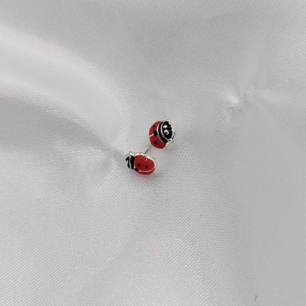 Pendientes infantiles de mariquita en plata de ley